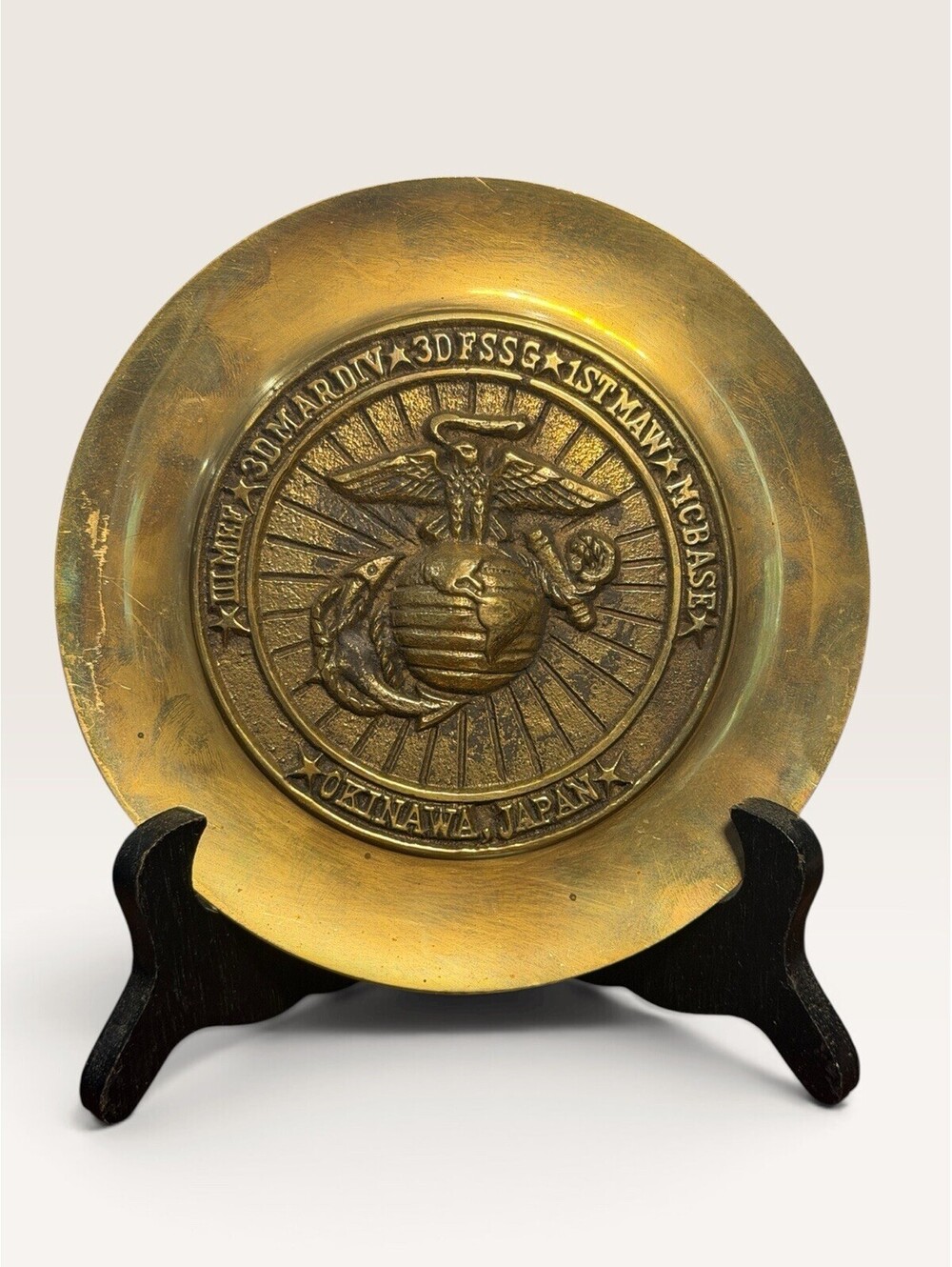 221st USMC Brass Marines Medallion 1775-1996 SEMPER FIDELIS Okinawa Japan 6”